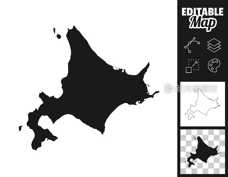 北海道地图设计。轻松地编辑