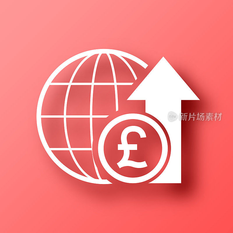 英镑汇率上涨。图标在红色背景与阴影