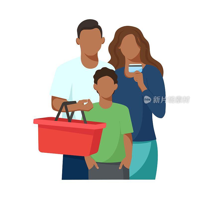带着孩子的黑人家庭在购物