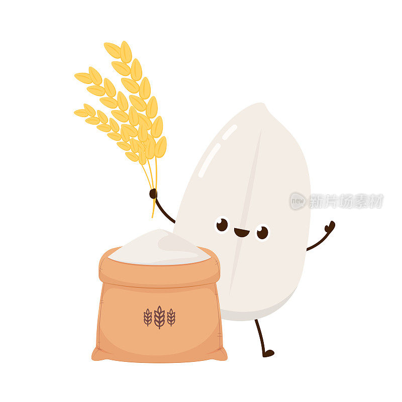 米字设计。水稻矢量在白色背景上。水稻种子。