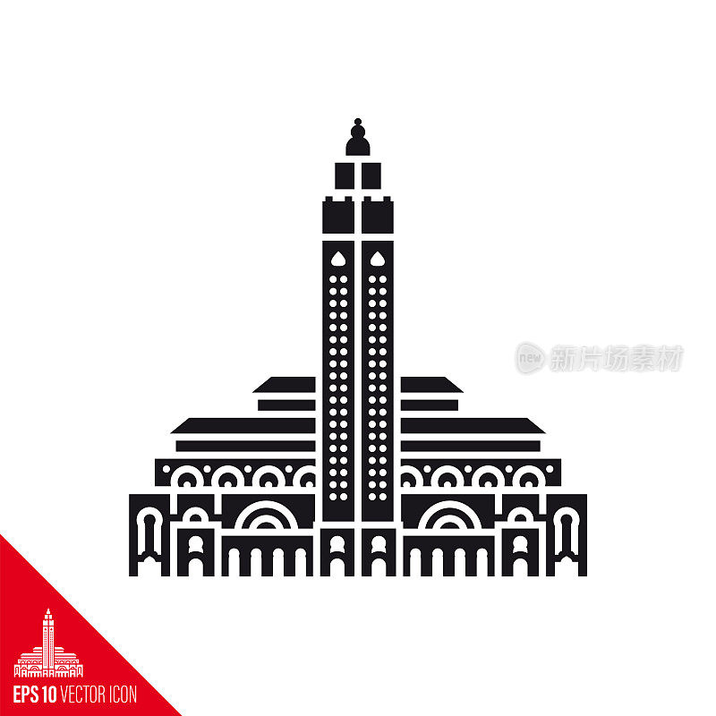 哈桑二世清真寺在卡萨布兰卡矢量图标