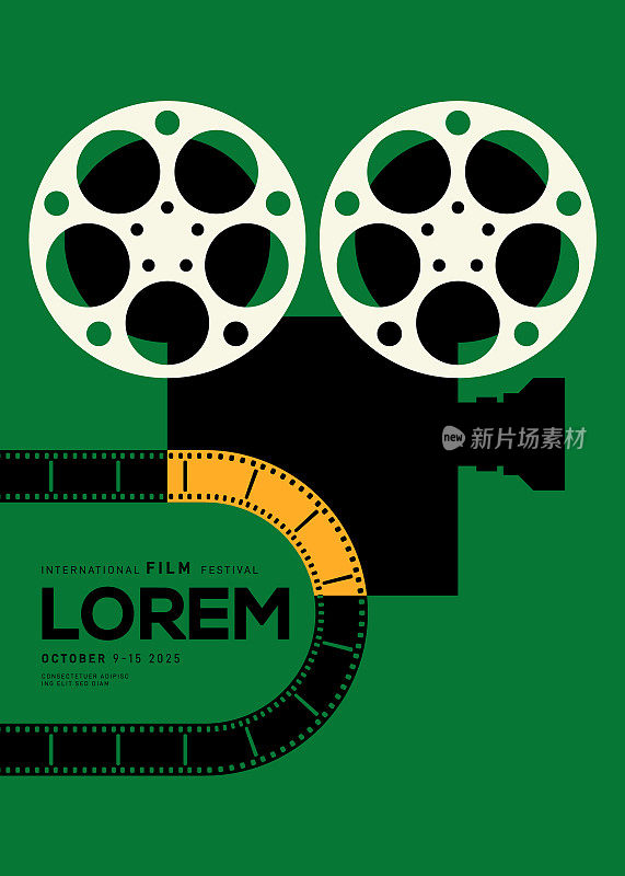 电影和电影节海报设计模板背景与复古电影相机