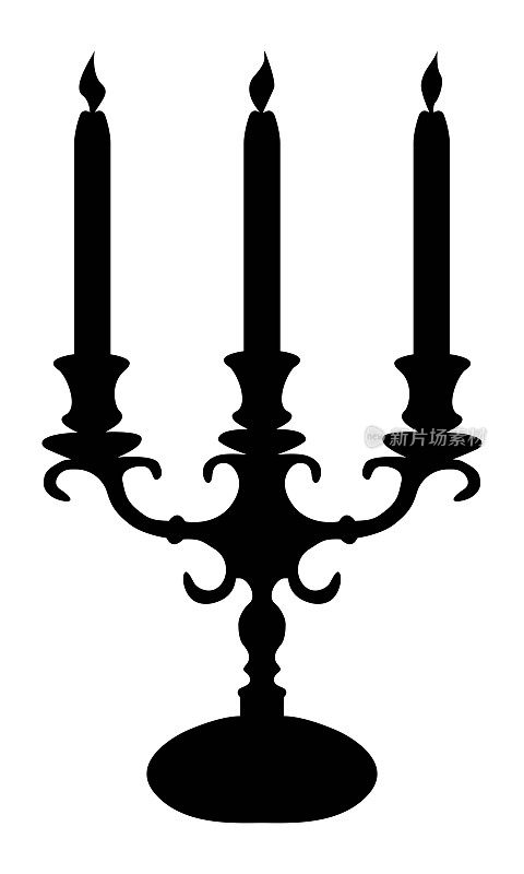 烛台与蜡烛在经典风格的黑色轮廓的室内设计
