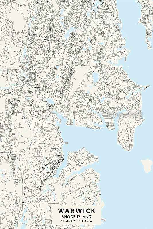 沃里克，罗德岛，美国矢量地图