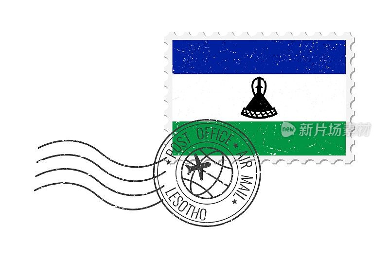 莱索托垃圾邮票。复古明信片矢量插图与莱索托国旗隔离在白色背景上。复古的风格。
