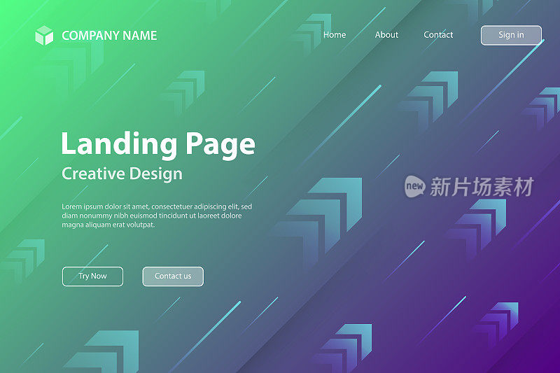登陆页面模板-抽象设计与上升的箭头-时尚的绿色梯度