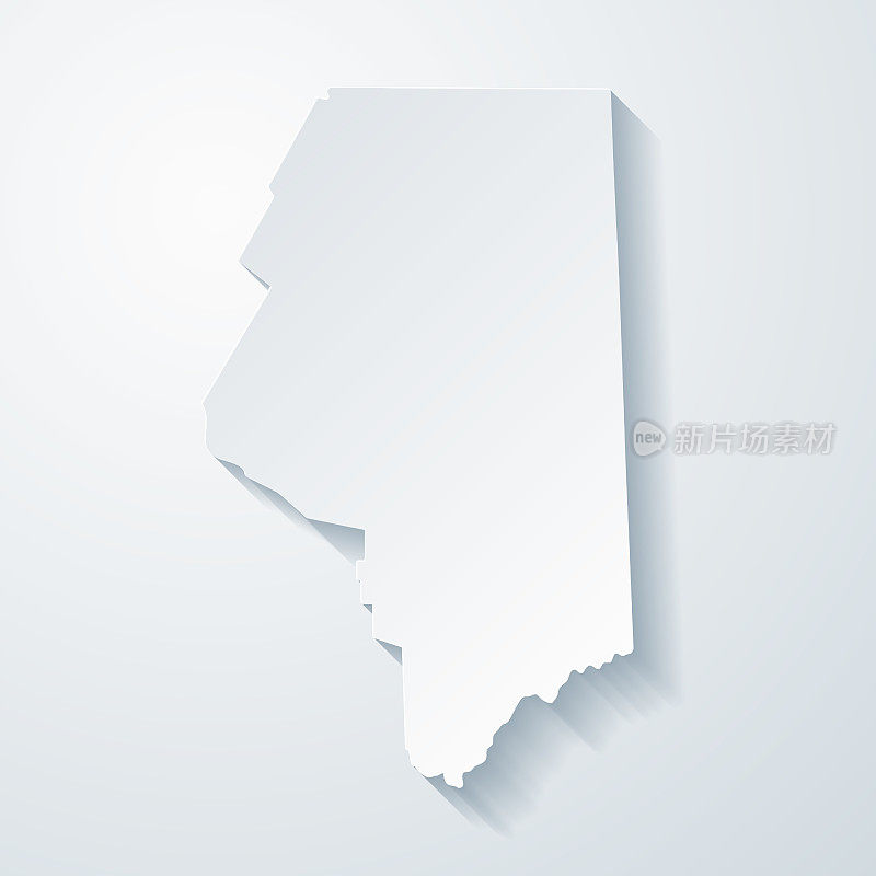 拉克万纳县，宾夕法尼亚州。地图与剪纸效果的空白背景