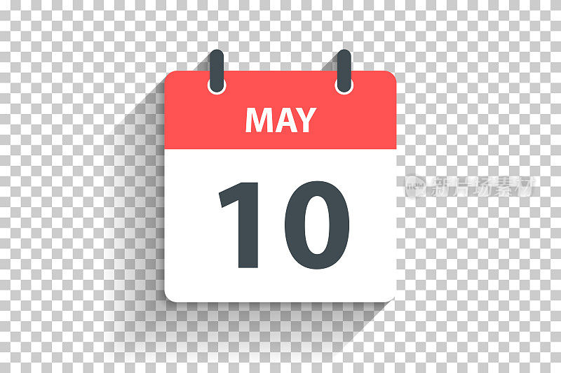 5月10日-每日日历图标在平面设计风格的空白背景