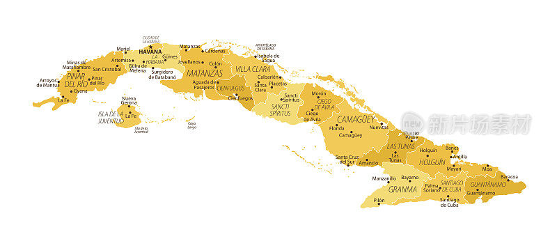 古巴的地图。古巴矢量彩色地图