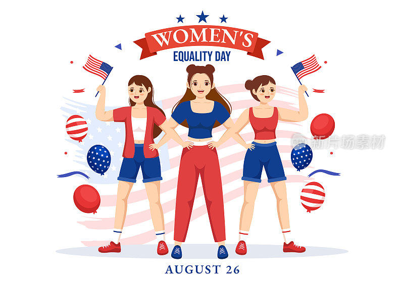 美国妇女平等日矢量插图8月26日与妇女权利历史月在平面卡通手绘背景模板
