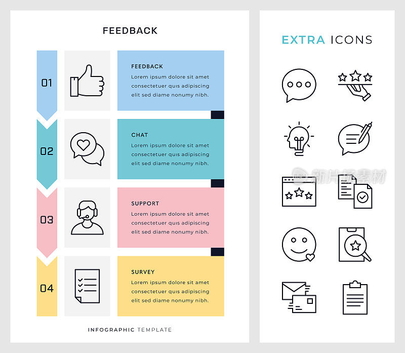 反馈信息图模板和线条图标。
