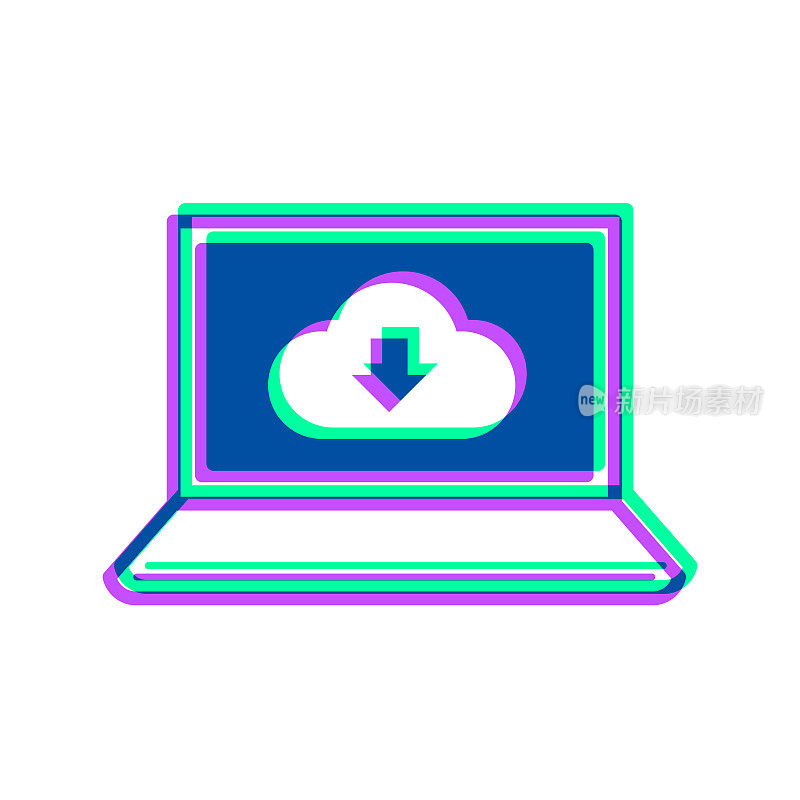 云下载到笔记本电脑。图标与两种颜色叠加在白色背景上