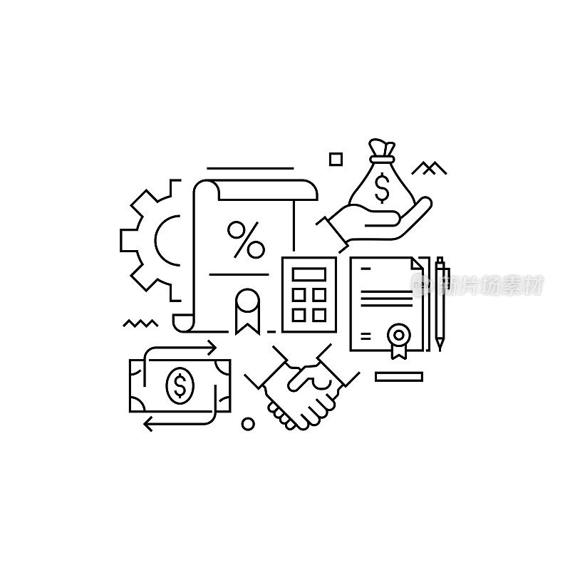矢量集插图业务概念。线条艺术风格的背景设计，网页，横幅，海报，印刷品等。矢量插图。