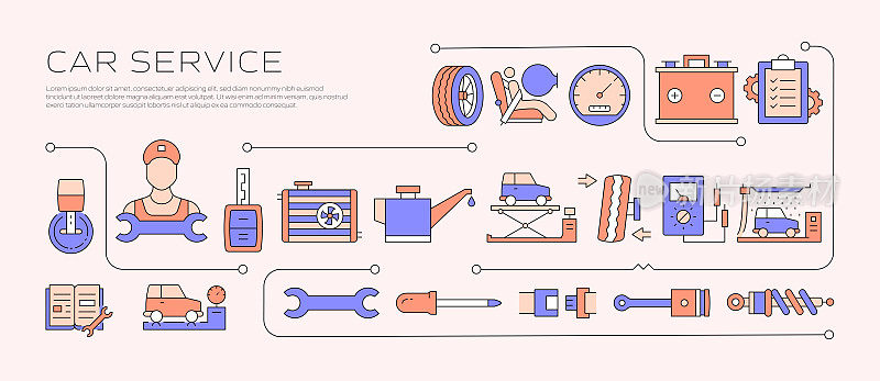 汽车服务相关的横幅设计,网页,标题,小册子,年报和书籍封面