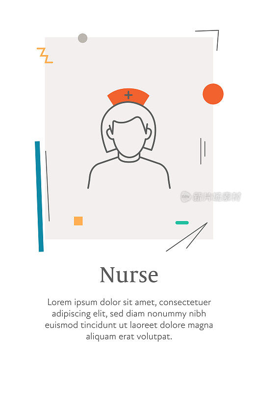护士图标与可编辑的笔触，放置在一个风格垂直网页横幅。