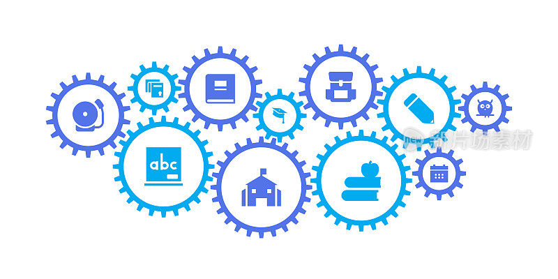 齿轮机构和回到学校的图标