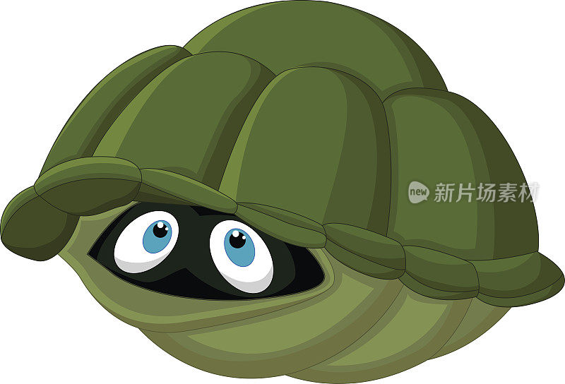 卡通乌龟藏在它的壳里