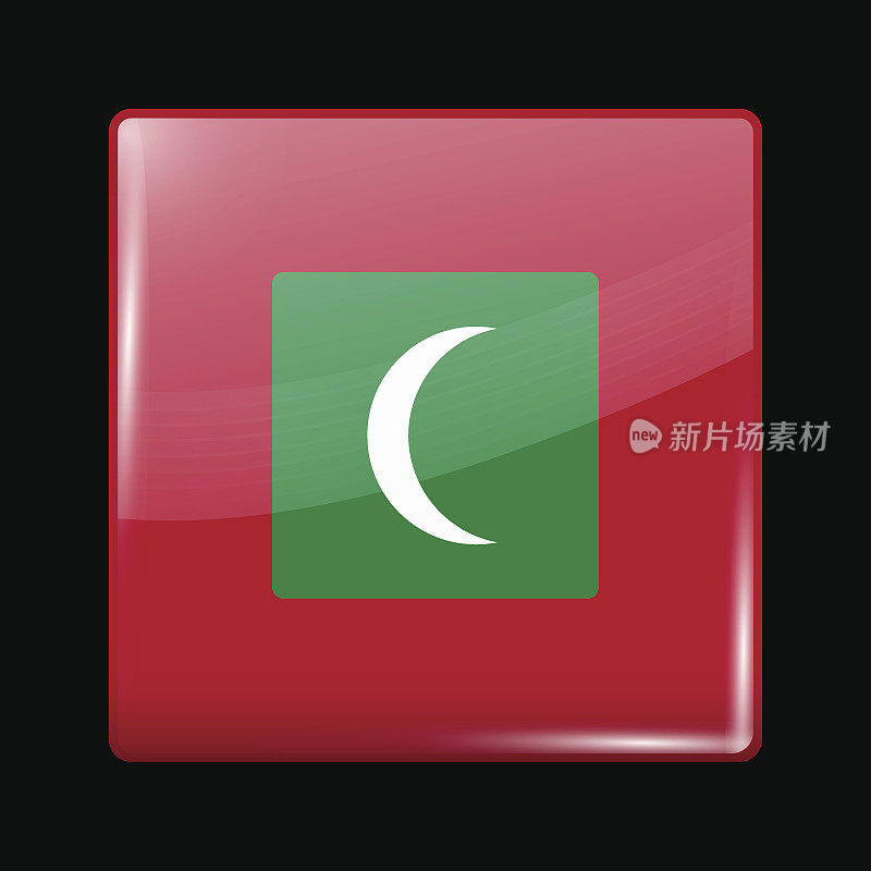马尔代夫的国旗。玻璃图标方形形状