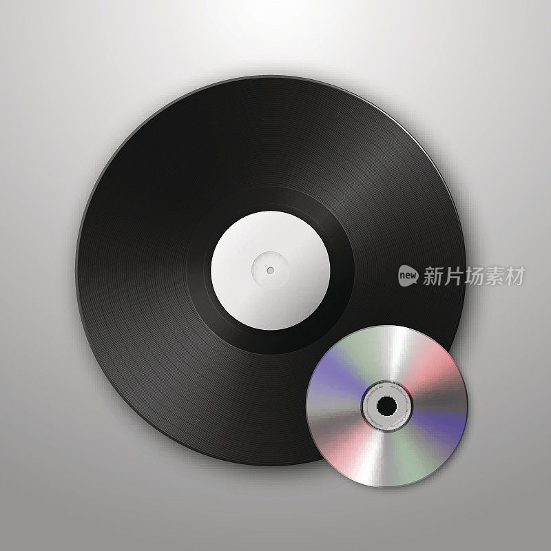 现实的矢量音乐留声机黑胶唱片和cd图标