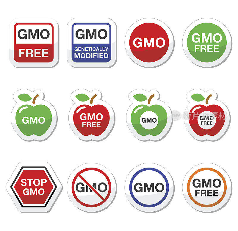 转基因食品，没有转基因或转基因免费图标设置