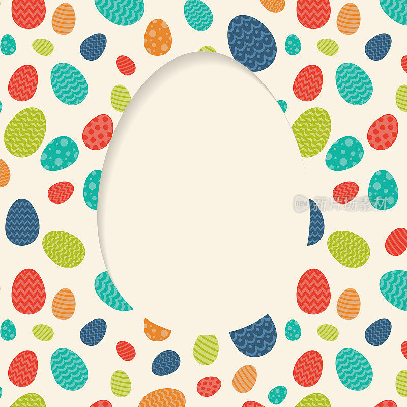 复活节海报的模板与多种颜色的蛋。向量。