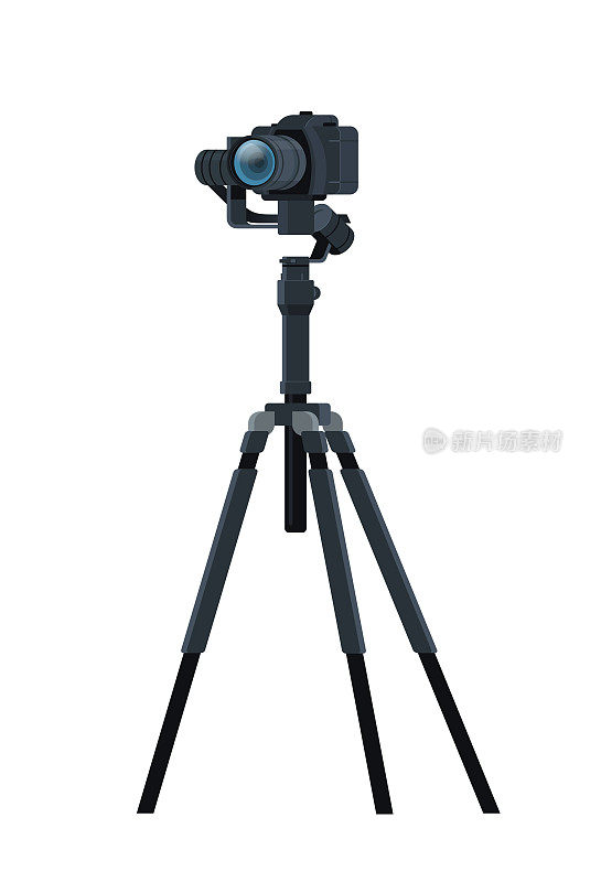 专业的数码单反相机在三脚架稳定金属结构拍摄电影或视频概念孤立的垂直平面