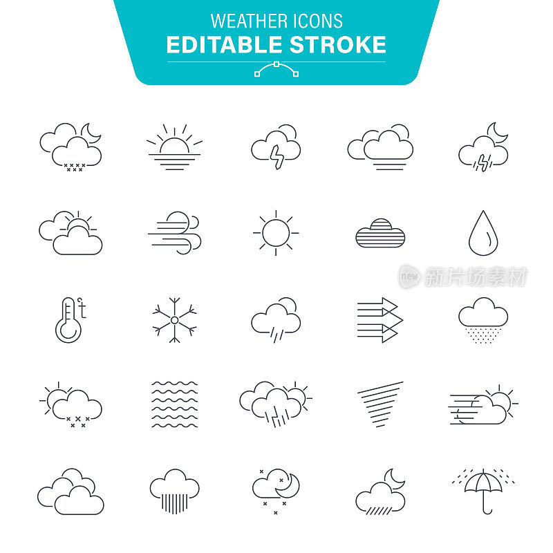 天气可编辑线条图标