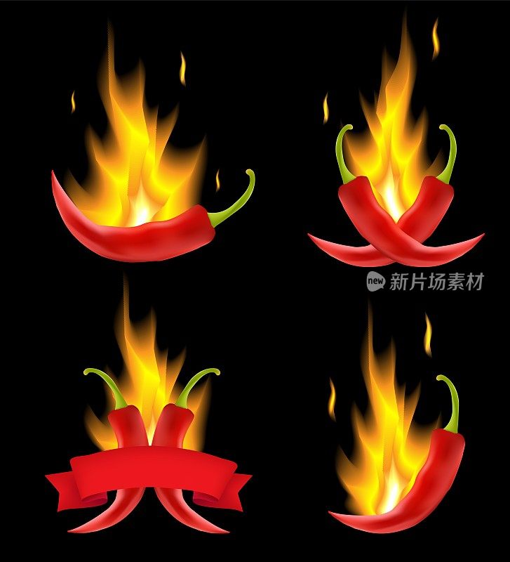 红辣椒在火，矢量插图
