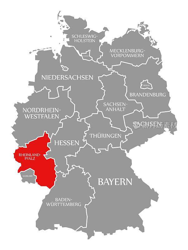 德国地图上的莱茵兰-普法尔茨红