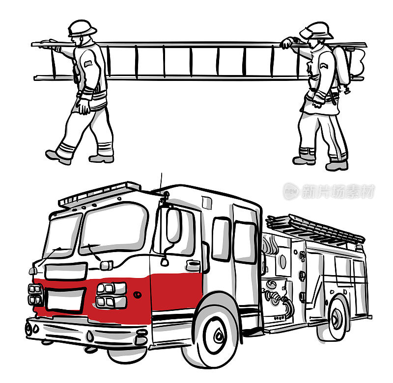 消防员拿着梯子
