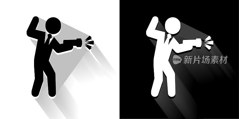商人和枪黑色和白色图标与长影子