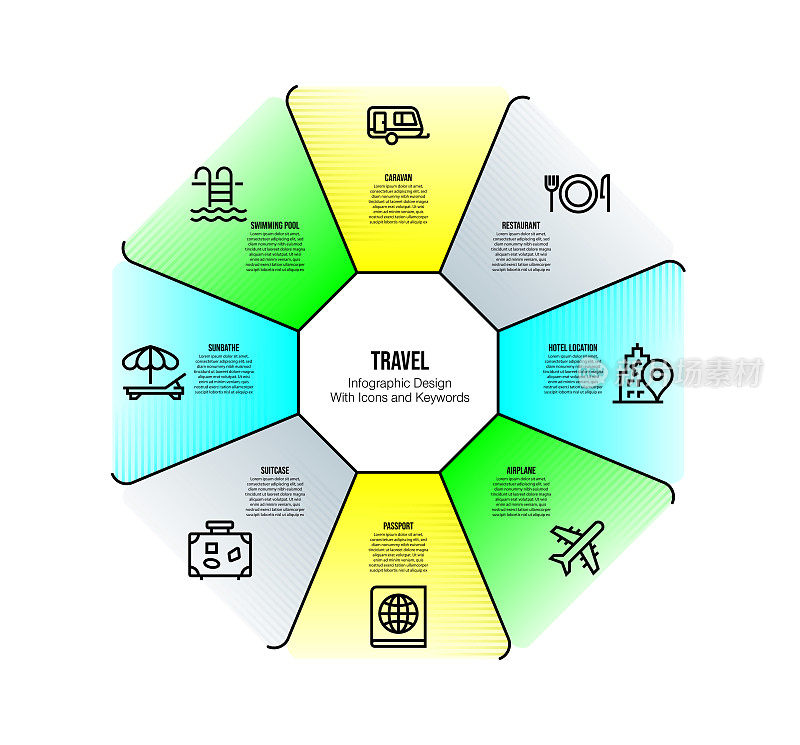 信息图表设计模板与旅游关键字和图标