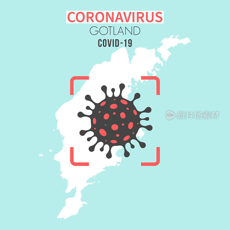 戈特兰地图，红色取景器显示冠状病毒(COVID-19)