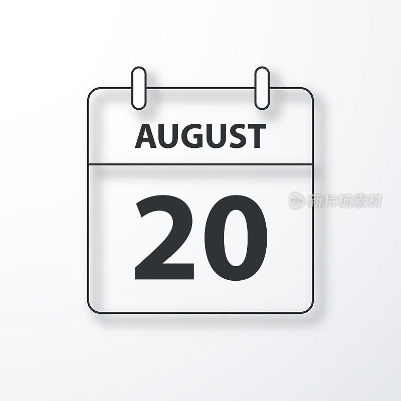 8月20日-每日日历-黑色轮廓与阴影在白色的背景
