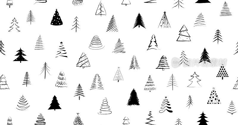 手绘圣诞树矢量图标无缝模式