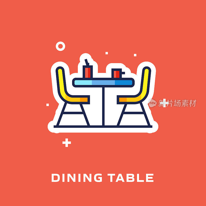 餐桌平面线图标，轮廓矢量符号插图。