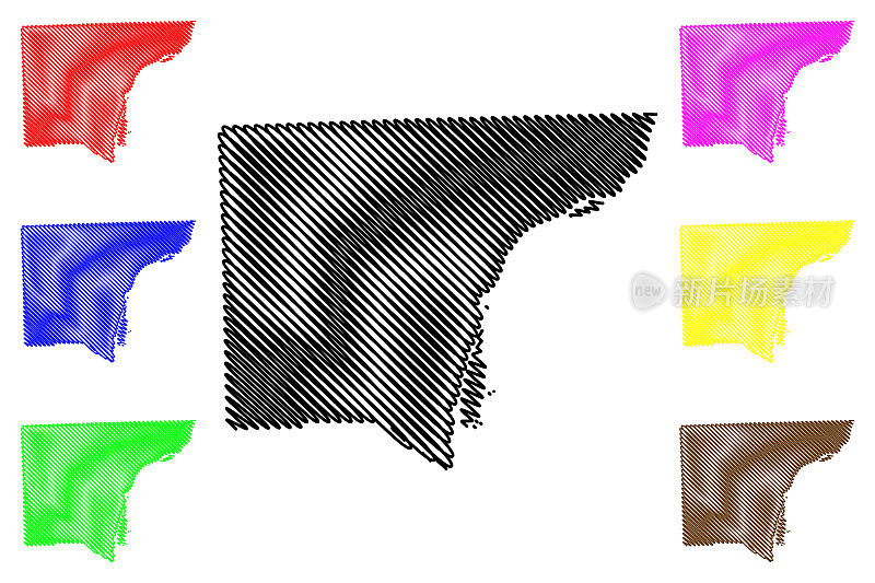 密歇根州韦恩县(美国密歇根州韦恩县，美国，美国)地图矢量插图，涂鸦草图韦恩地图