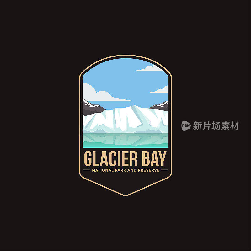 暗色背景上的冰川湾国家公园和保护国家公园的标志斑块矢量插图