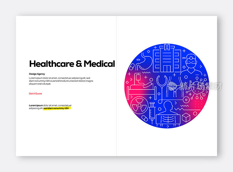 医疗保健和医疗相关的现代线条风格矢量插图