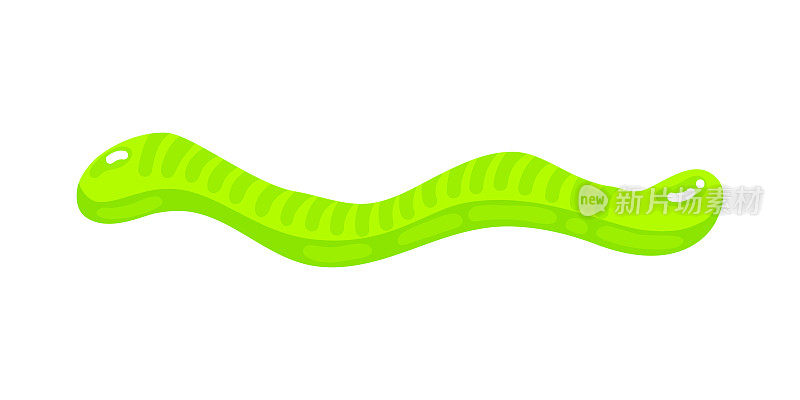 绿色软糖果冻蠕虫糖果与惊人的味道平面风格设计矢量插图。
