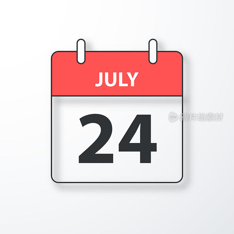 7月24日-每日日历-黑色轮廓与阴影在白色的背景