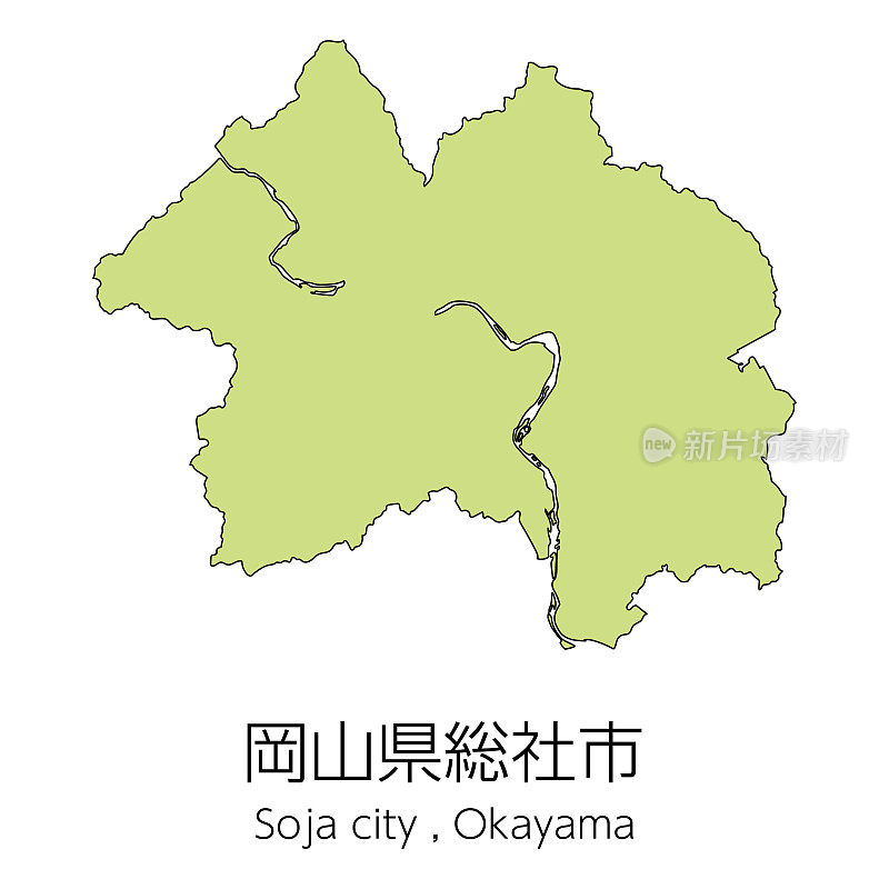 日本冈山县大豆市地图。翻译:“冈山县的大豆市。”