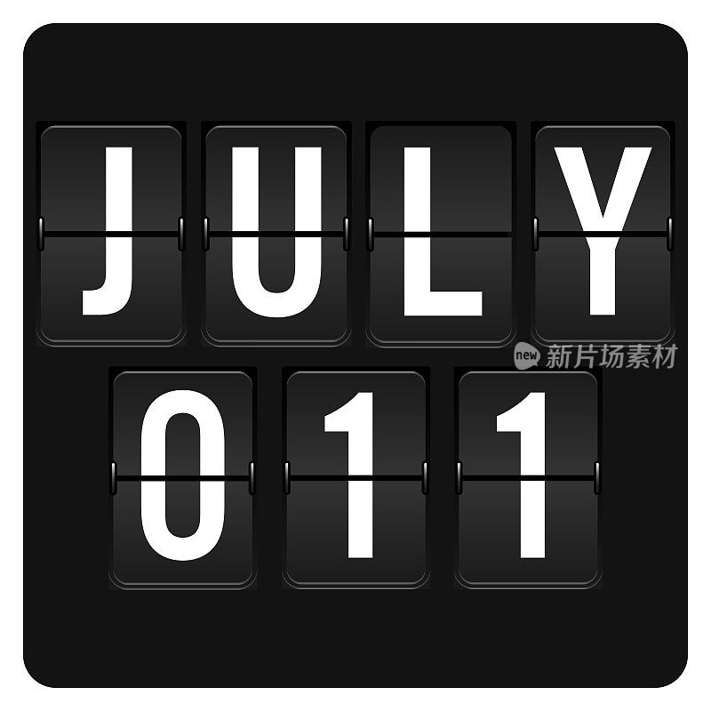 7月11日-每日日历和黑色翻转记分板数字计时器与日期