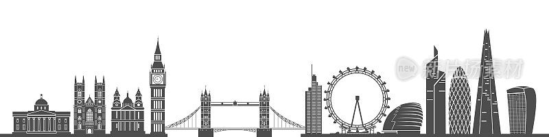 伦敦城市天际线，建筑建筑。水平的旗帜