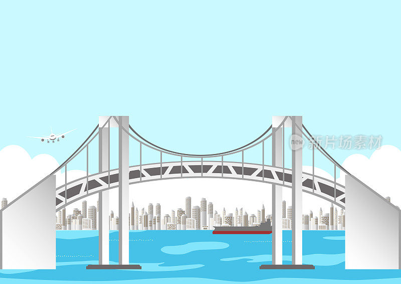 桥梁城市插图，建设景观湾区
