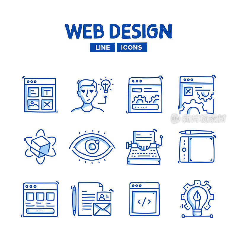 网页设计手绘线图标集和草图设计