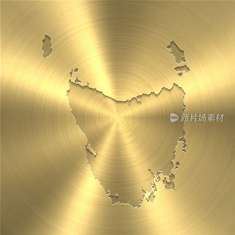 塔斯马尼亚地图上的金色背景-圆形拉丝金属纹理