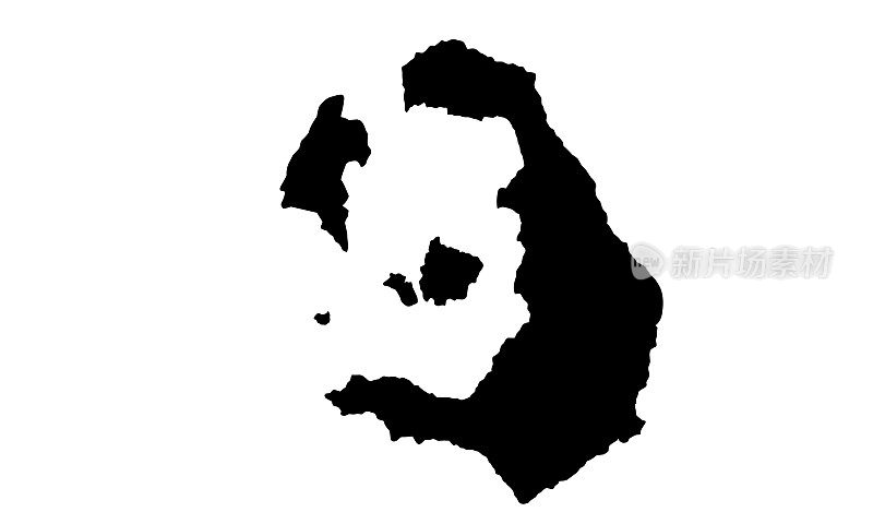 希腊圣托里尼岛的黑色剪影地图