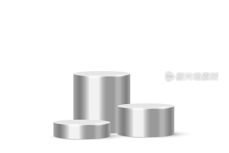 3d领奖台平台圆筒，银质台架，用于产品展示或获奖