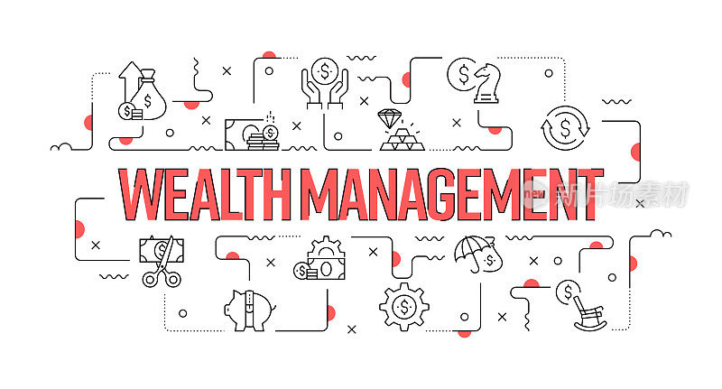 财富管理网站横幅线风格。现代设计矢量插图